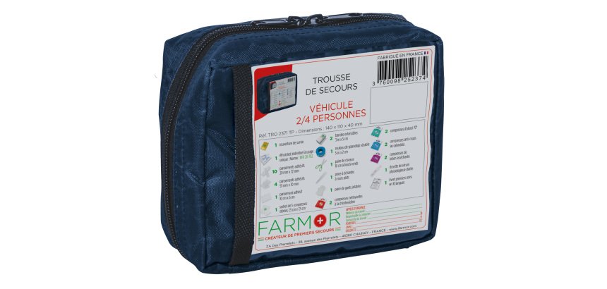 Trousse de secours Véhicule 2/4 personnes en tissu bleu