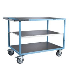 Servante mécano-soudée 3 plateaux tôle galvanisée 400 kg 1200 x 800 mm roue TPE