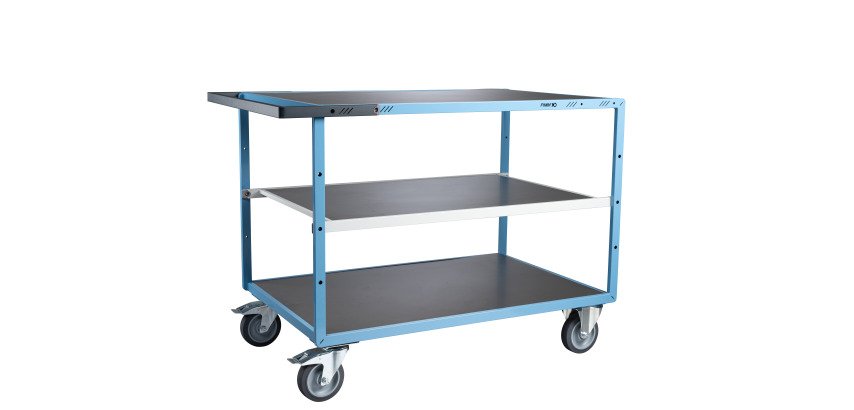 Servante mécano-soudée 3 plateaux tôle galvanisée 400 kg 1200 x 800 mm roue TPE