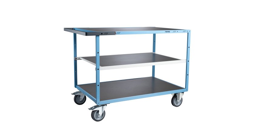 Servante mécano-soudée 3 plateaux tôle galvanisée 400 kg 1200 x 800 mm roue TPE