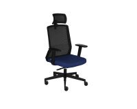 Chaise de bureau ergonomique COCO tissu et maille, avec accoudoirs 3D et appuie-tête, mécanisme synchrone, pieds noirs - Bleu