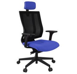 Fauteuil de bureau ergonomique MAXPRO NOIR, tissu et maille, avec accoudoirs 2D et appui-tête, mécanisme synchrone, pieds noirs - Dark blue - Black