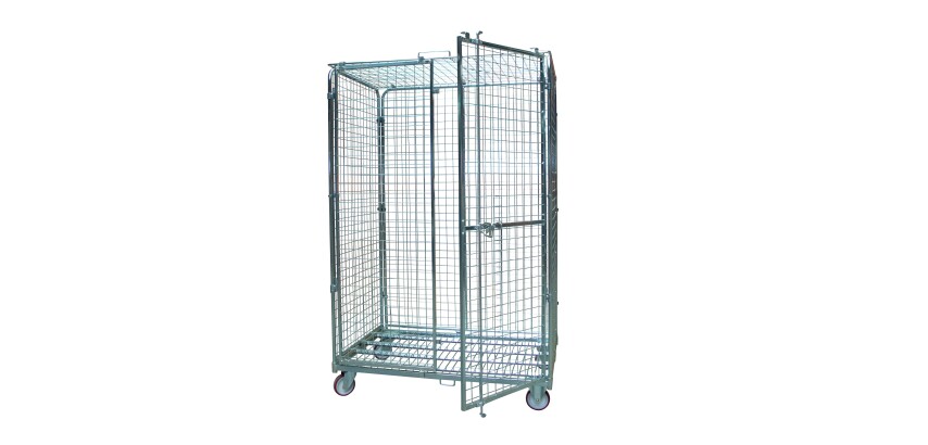 Roll acier zingué 4 ridelles avec porte verrouillable 600 kg 1140 x 760 mm