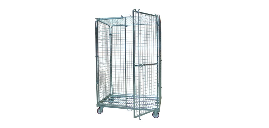 Roll acier zingué 4 ridelles avec porte verrouillable 600 kg 1140 x 760 mm