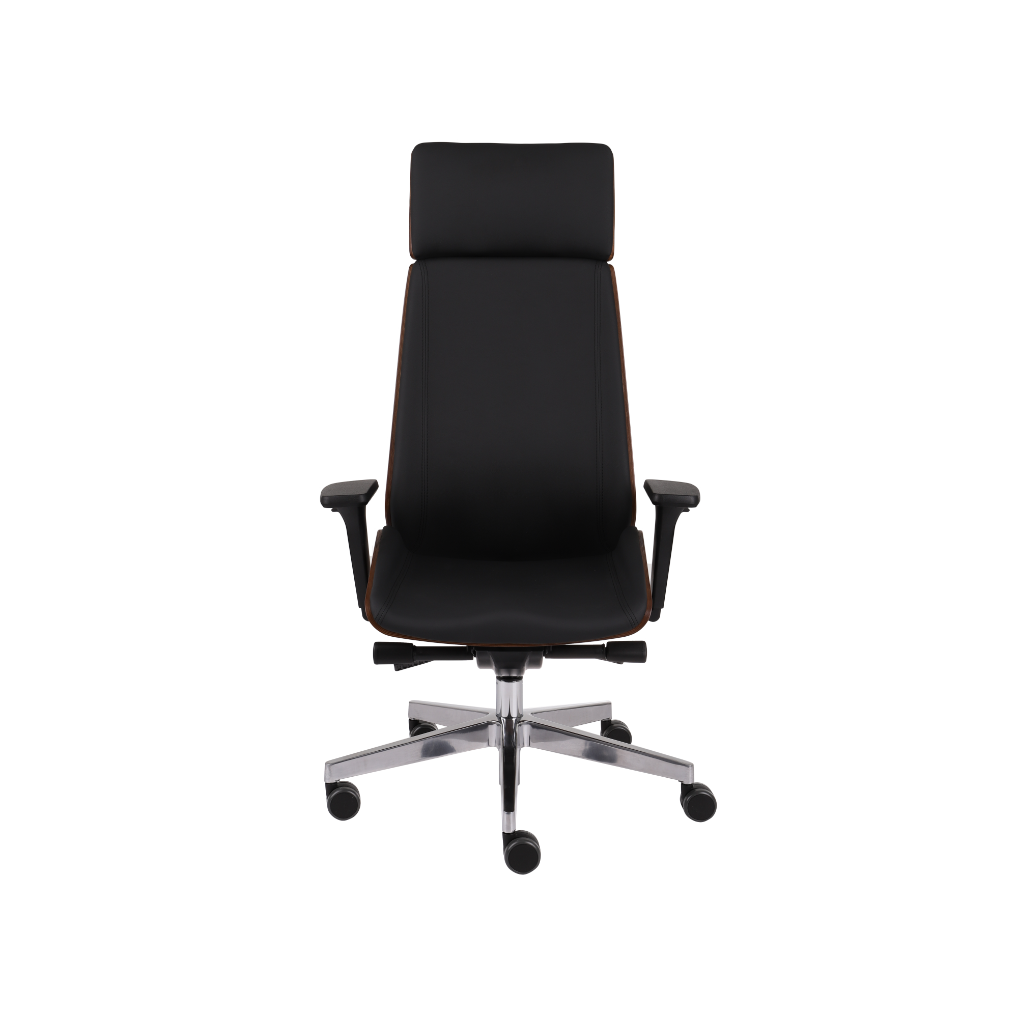 Chaise de bureau ergonomique Moon Wood Simili cuir, avec appui-tête, accoudoirs 3D, mécanisme synchrone + réglage profondeur d'assise, pieds chromé