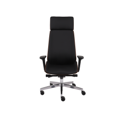 Chaise de bureau ergonomique Moon Wood Simili cuir, avec appui-tête, accoudoirs 3D, mécanisme synchrone + réglage profondeur d'assise, pieds chromé