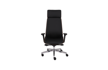 Chaise de bureau ergonomique Moon Wood Simili cuir, avec appui-tête, accoudoirs 3D, mécanisme synchrone + réglage profondeur d'assise, pieds chromé