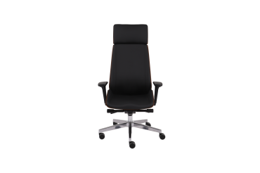 Chaise de bureau ergonomique Moon Wood Simili cuir, avec appui-tête, accoudoirs 3D, mécanisme synchrone + réglage profondeur d'assise, pieds chromé