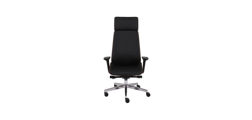 Chaise de bureau ergonomique Moon Wood Simili cuir, avec appui-tête, accoudoirs 3D, mécanisme synchrone + réglage profondeur d'assise, pieds chromé