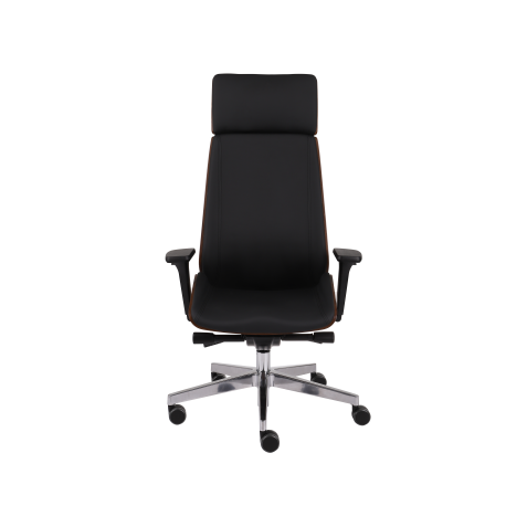 Chaise de bureau ergonomique Moon Wood Simili cuir, avec appui-tête, accoudoirs 3D, mécanisme synchrone + réglage profondeur d'assise, pieds chromé