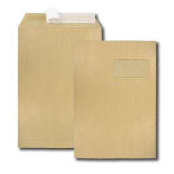 Boîte de 250 pochettes kraft brun C4 229x324 90 g/m² fenêtre 100x50 bande de protection