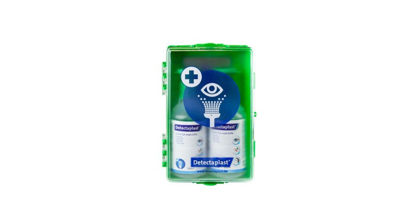 Coffret oculaire mural de 2 flacons de 500 ml de solution oculaire stérile