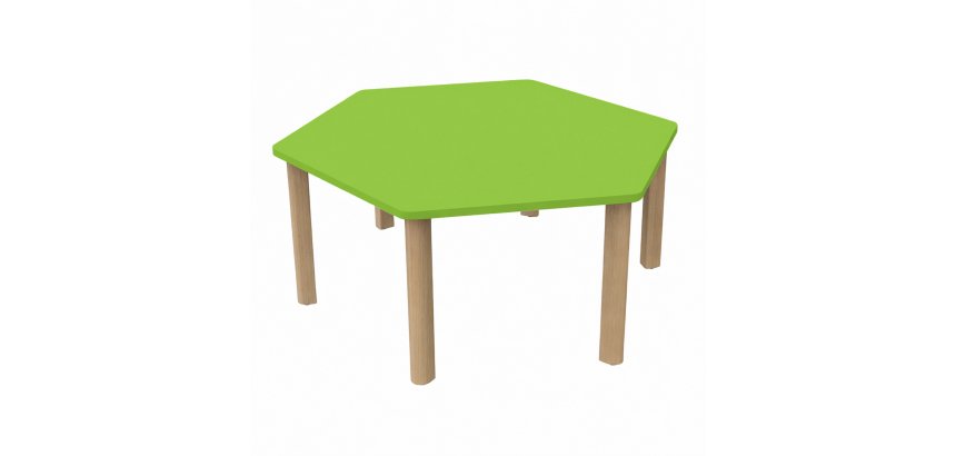 Table Fabiano Kids hexagonale avec pieds en bois - Taille T2 - Ecole maternelle