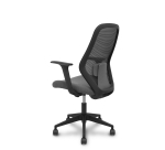 Chaise de bureau- Ergo529, dossier en maille noire, assise en tissu gris, piètement pyramidal, roulettes en nylon