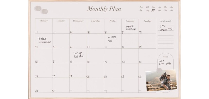 Pizarra Planning Earth mensual magnetica enmarcada en madera maciza 585X385