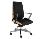 Chaise de bureau MOON WOOD, bois hêtre naturel, mécanisme synchrone, accoudoirs fixes, pieds en aluminium