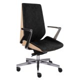 Chaise de bureau MOON WOOD, bois hêtre naturel, mécanisme synchrone, accoudoirs fixes, pieds en aluminium