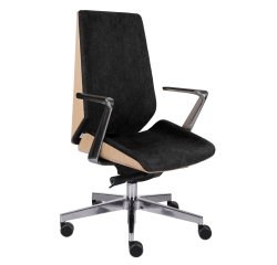 Chaise de bureau MOON WOOD, bois hêtre naturel, mécanisme synchrone, accoudoirs fixes, pieds en aluminium