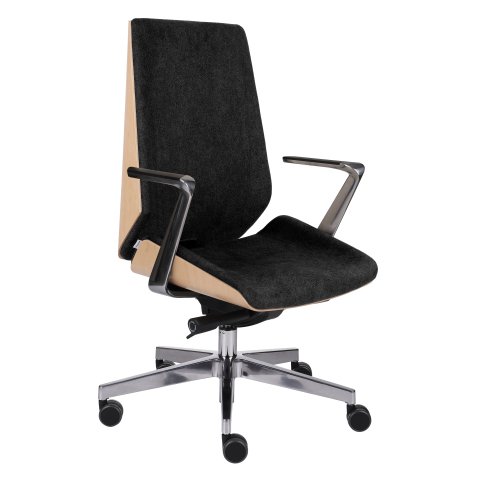 Chaise de bureau MOON WOOD, bois hêtre naturel, mécanisme synchrone, accoudoirs fixes, pieds en aluminium