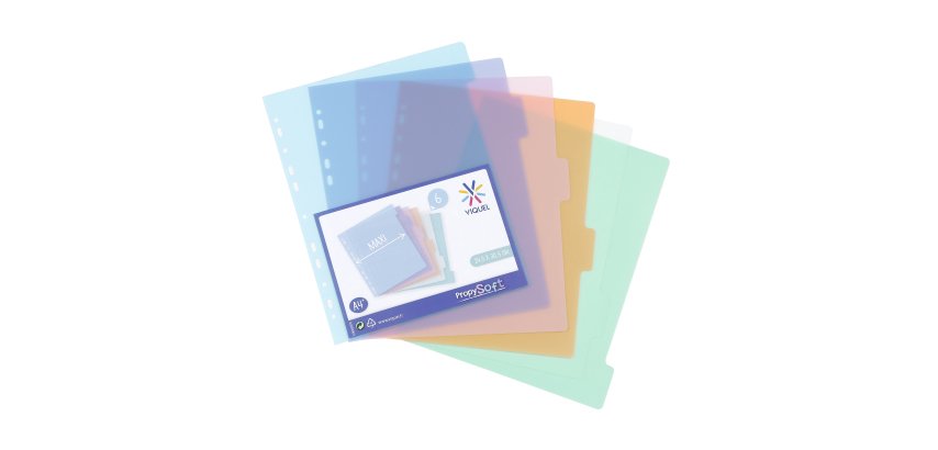 Trennblätter A4+ farbiges Polypropylen Propysoft Viquel 6 neutrale Tabs - 1 Set