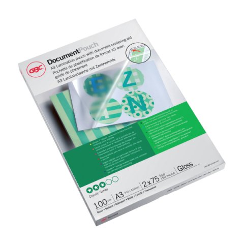 Paquete de 100 fundas de plastificación térmica GBC A3, 2 x 75 micras, brillante