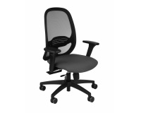 Chaise de bureau ergonomique NODI NOIR, Tissu et maille, avec accoudoirs 3D, mécanisme synchrone, pieds noirs - Gris foncé