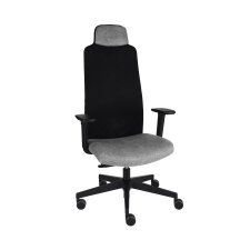 Fauteuil de bureau ergonomique MIKE B, tissu et maille, avec accoudoirs 1D et appui-tête, mécanisme synchrone, pieds noirs