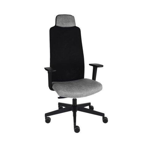 Fauteuil de bureau ergonomique MIKE B, tissu et maille, avec accoudoirs 1D et appui-tête, mécanisme synchrone, pieds noirs