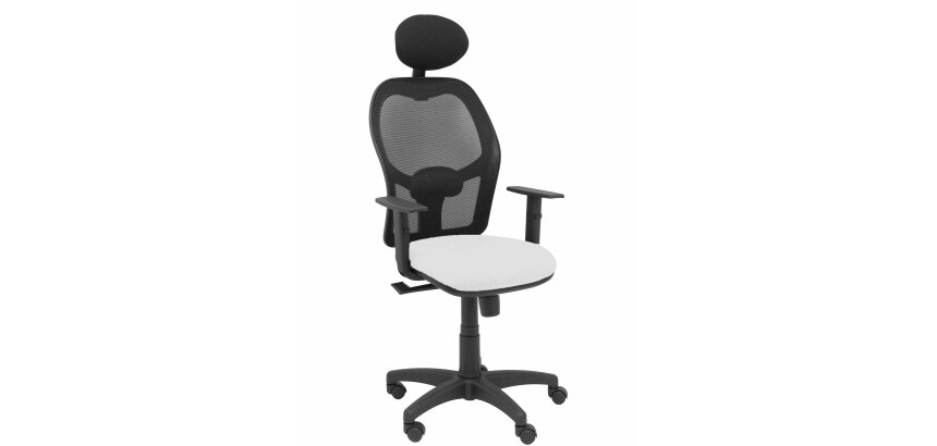 Silla de oficina Alocén malla con brazos regulables y cabecero - Asiento blanco
