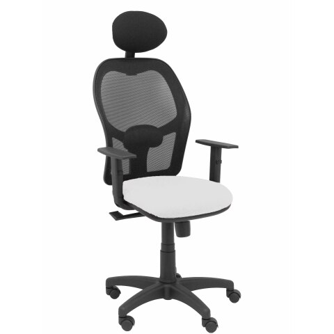 Silla de oficina Alocén malla con brazos regulables y cabecero - Asiento blanco