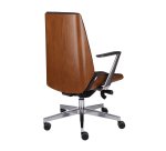Bürostuhl MOON WOOD ergonomischer Schreibtischstuhl aus Kunstleder, helles Nussbaumfurnier, Synchronmechanik, feste Armlehnen, Aluminiumfüße