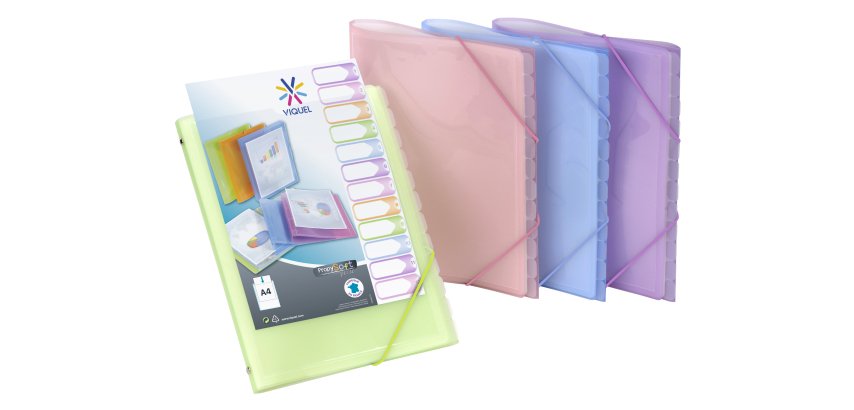 Trieur 12 compartiments A4 Polypropylène  - PROPYSOFT PERSONNALISABLE - Viquel - 25,5 x 32,2 x 1,2 cm