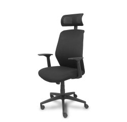 Silla de oficina Parolis respaldo malla negro con cabecero y asiento aran negro