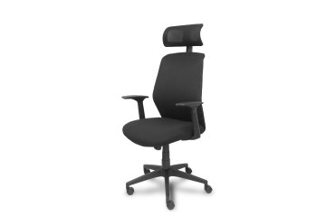 Silla de oficina Parolis respaldo malla negro con cabecero y asiento aran negro