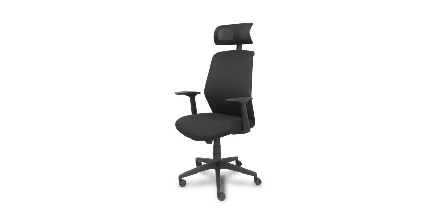 Silla de oficina Parolis respaldo malla negro con cabecero y asiento aran negro
