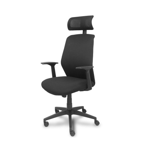 Silla de oficina Parolis respaldo malla negro con cabecero y asiento aran negro
