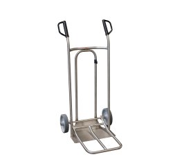 Diable pliant inox 250 kg bavette mixte poignée à garde roue caoutchouc