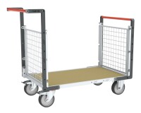 Chariot modulaire grillagé 2 dossiers plateau bois 500 kg 1200 x 800 mm roue TPE en rectangle