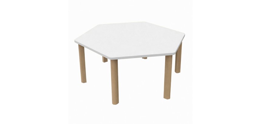 Table Fabiano Kids hexagonale avec pieds en bois - Taille T1 - Ecole maternelle