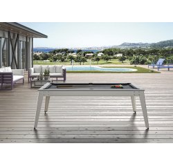 Billard Caraïbes Extérieur 203x116, pieds blancs, drap gris