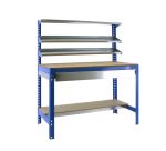 Banco de trabajo Simonwork BT1 con cajón y 3 estantes An 120 cm azul/madera