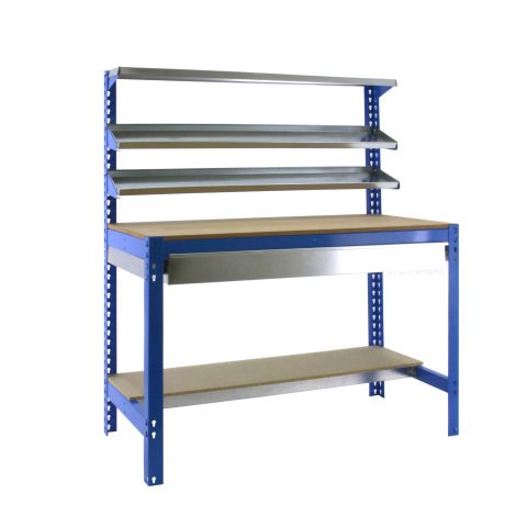 Banco de trabajo Simonwork BT1 con cajón y 3 estantes An 120 cm azul/madera
