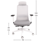 Chaise de bureau ergonomique NICO tissu et maille, avec accoudoirs 3D, appuie-tête, mécanisme synchrone + réglage profondeur d'assise, pieds blancs