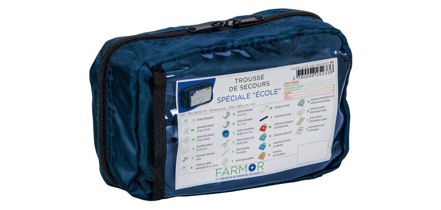 Trousse de secours École grand modèle en tissu bleu