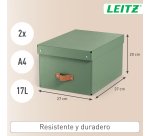 Caja de almacenamiento Leitz Puro con tapa, mediana, 17L, cartón 100% reciclado, paquete de 2 - Verde - 17