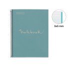 Notebook Eco Emotions, Carton recyclé, A4, quadrillage 5x5 mm, 80 feuilles de 1 couleur, Miquelrius, Bleu.
