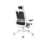 Ergonomischer Bürostuhl COCO Stoff und Netz, mit 3D-Armlehnen und Kopfstütze, synchroner Mechanismus, weiße Beine