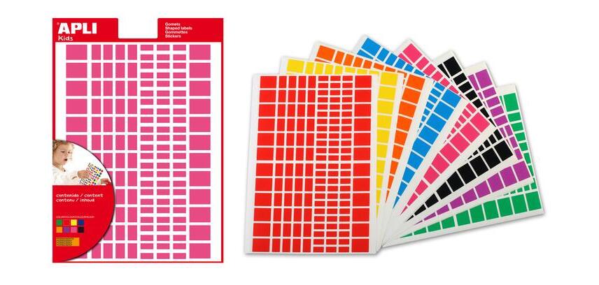 Gommettes formes rectangulaires Apli tailles et couleurs assorties - Pochette de 2592