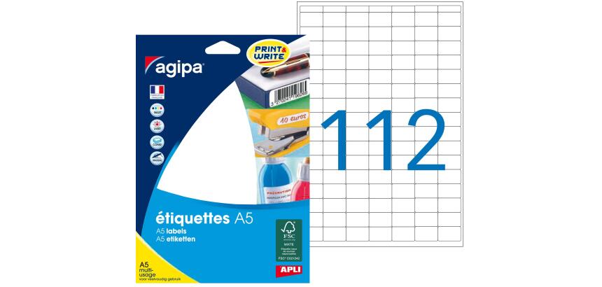 Étiquettes adresses 12 x 18,3 mm Agipa 114006 - Boîte de 1792