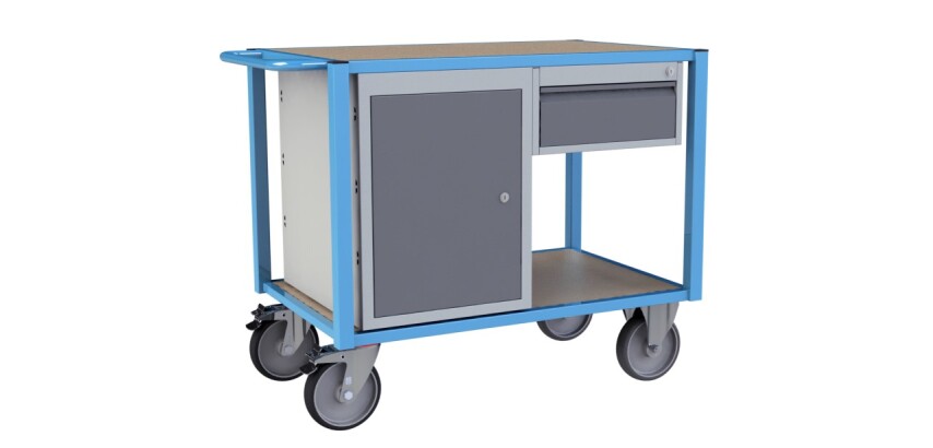Servante établi équipée 1 tiroir + 1 bloc porte plateau médium 1060 x 680 mm 500 kg roue TPE